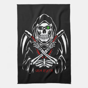 Grim Reaper Scythe Death Skeleton Bones Halloween Kitchen Towel