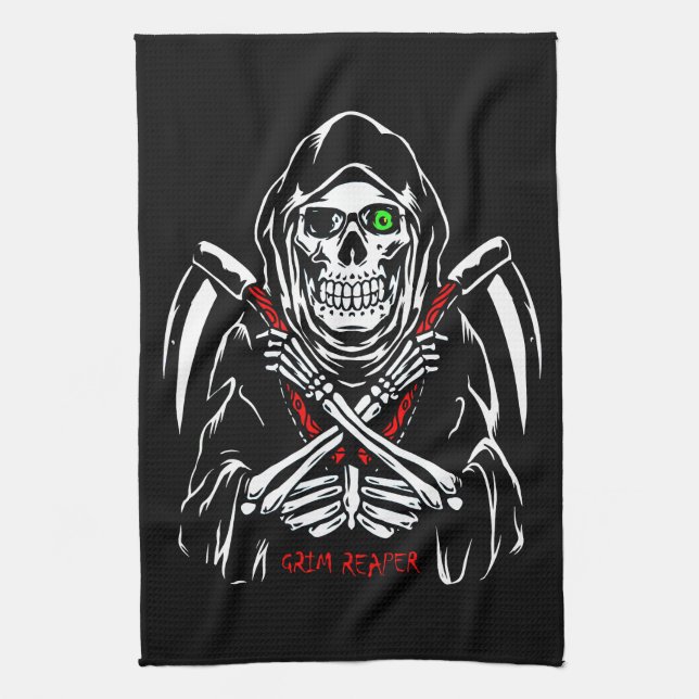 Grim Reaper Scythe Death Skeleton Bones Halloween  Kitchen Towel (Vertical)