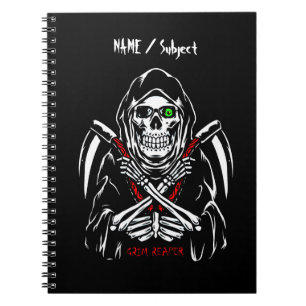 Grim Reaper Scythe Death Skeleton Bones Halloween Notebook