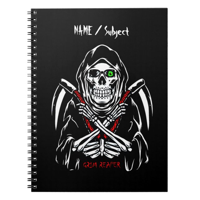 Grim Reaper Scythe Death Skeleton Bones Halloween Notebook (Front)