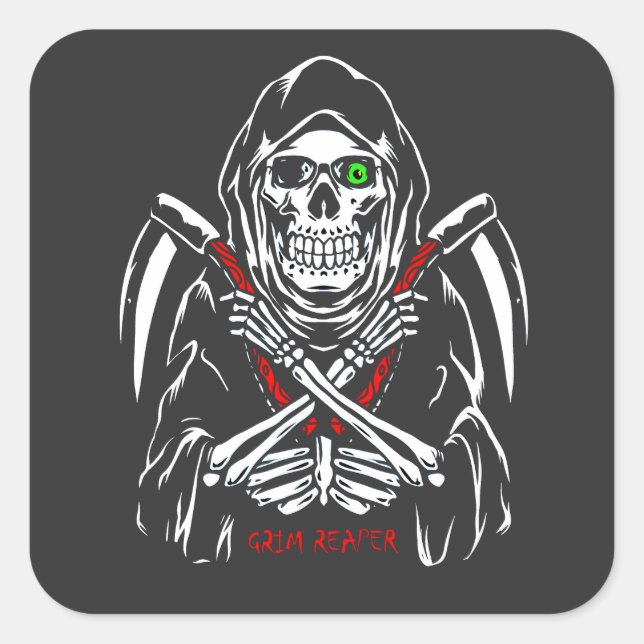 Grim Reaper Scythe Death Skeleton Bones Halloween Square Sticker (Front)