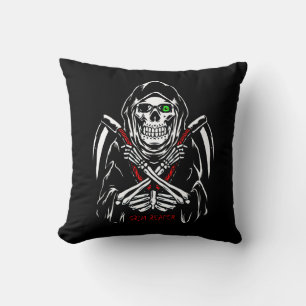 Grim Reaper Scythe Death Skeleton Bones Halloween Throw Pillow