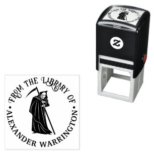 Grim Reaper Silhouette #2 Round Library Book Name Self-inking Stamp