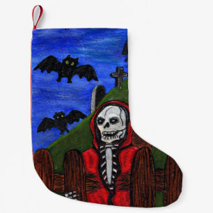 Grim Reaper Skeleton Bats Cemetery Moon Halloween Small Christmas Stocking