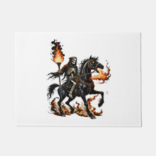 Grim Reaper Skeleton Riding Horse Flames Doormat