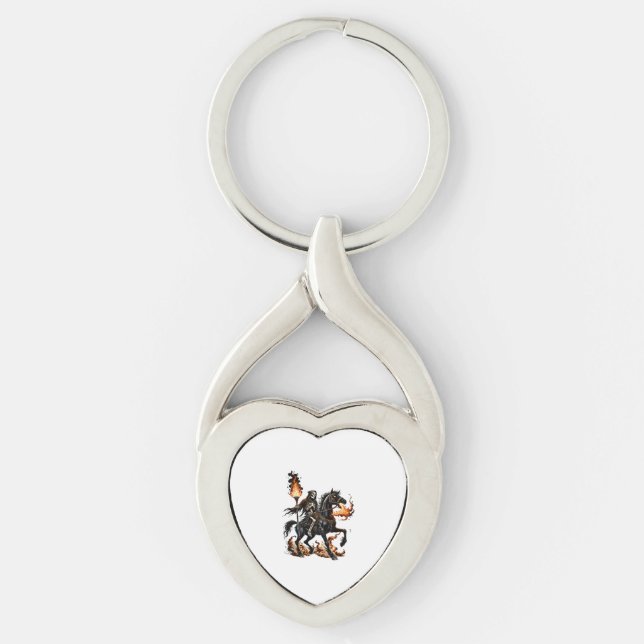 Grim Reaper Skeleton Riding Horse Flames Keychain (Front)