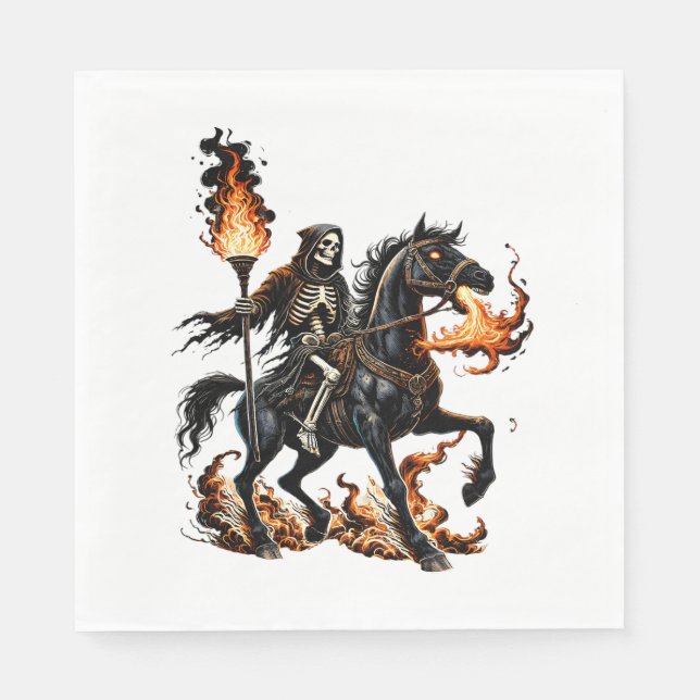 Grim Reaper Skeleton Riding Horse Flames Napkin (Front)