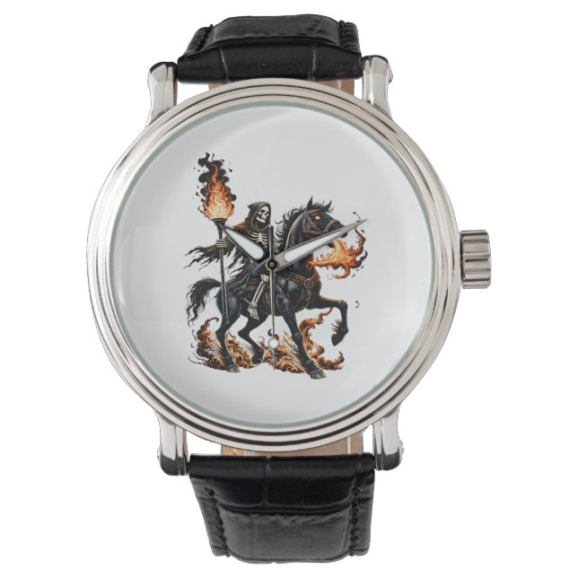 Grim Reaper Skeleton Riding Horse Flames Watch (Front)