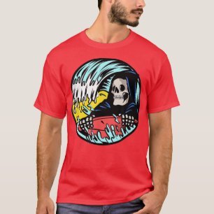 Grim Reaper Skeleton Surf Surfing  T-Shirt