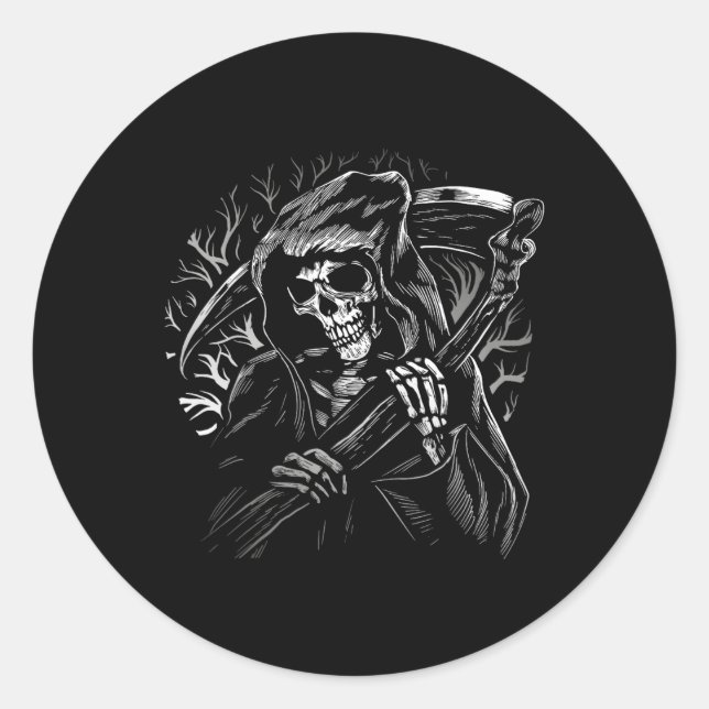 grim reaper skull death scythe dead gothic horror  classic round sticker (Front)