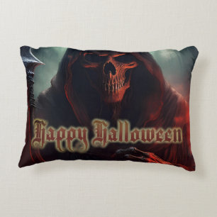 Grim Reaper Skull Halloween Spooky Art Accent Pillow