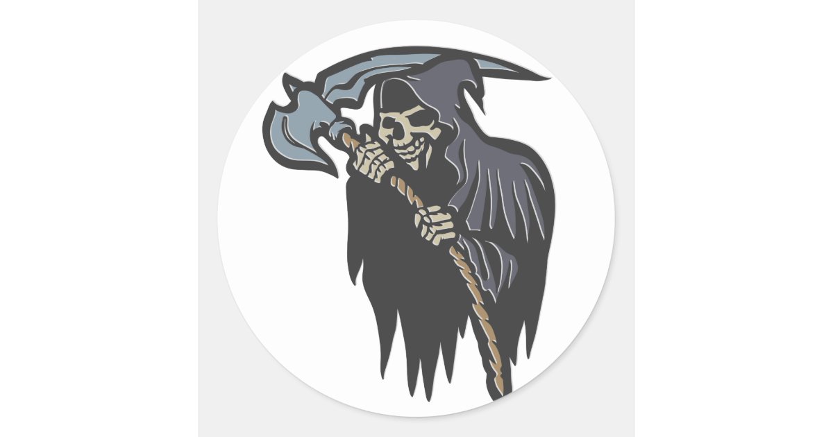 Grim reaper smiling classic round sticker | Zazzle.ca