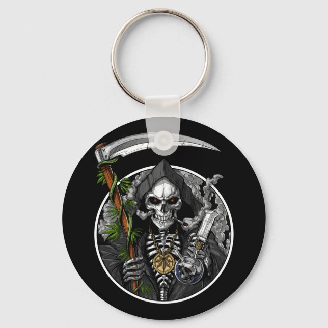 Grim Reaper Smoking Weed Keychain (Front)