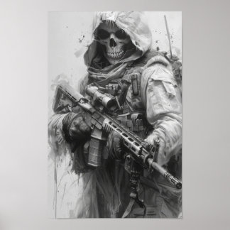 Grim Reaper Squelette avec Assault Rifle Poster