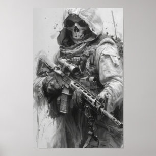 Grim Reaper Squelette avec Assault Rifle Poster