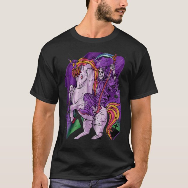 Grim Reaper Unicorn Pastel Goth Death Skeleton Mag T-Shirt (Front)