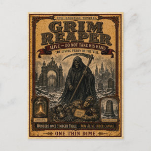 Grim Reaper, Vintage Circus Monster Postcard