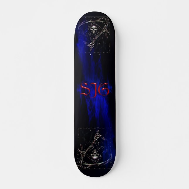 Grim Reaper with Blue Flames Skateboard (Front)
