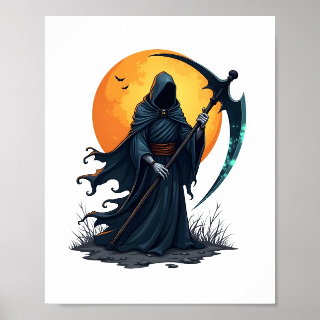 Grim Reaper with Scythe – Scary Halloween Shirt Poster (Front)