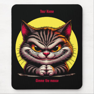 Grimacing Cat in the Moon Mouse Pad