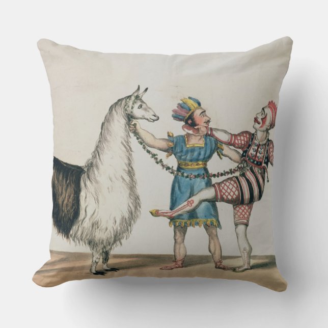 Grimaldi and the Alpaca, in the Popular Pantomime Throw Pillow (Front)