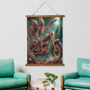 Grimbone and Skulldust, mounted their big chopper Hanging Tapestry