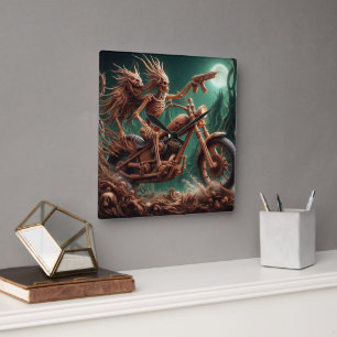 Grimbone and Skulldust, mounted their big chopper  Square Wall Clock