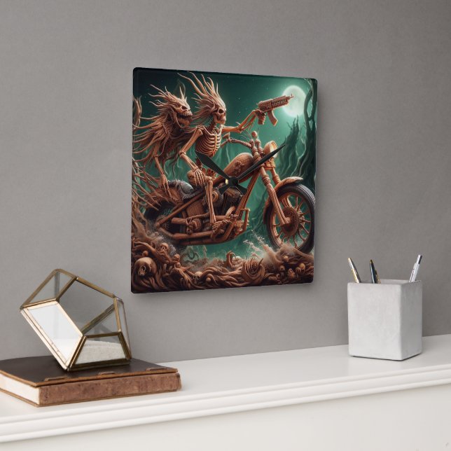 Grimbone and Skulldust, mounted their big chopper  Square Wall Clock (Office)