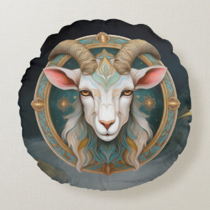 Grimmloch Goat Emblem Fantasy RPG Round Pillow