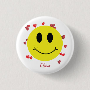 Grin Face with Red Hearts Personalized 1 Inch Round Button