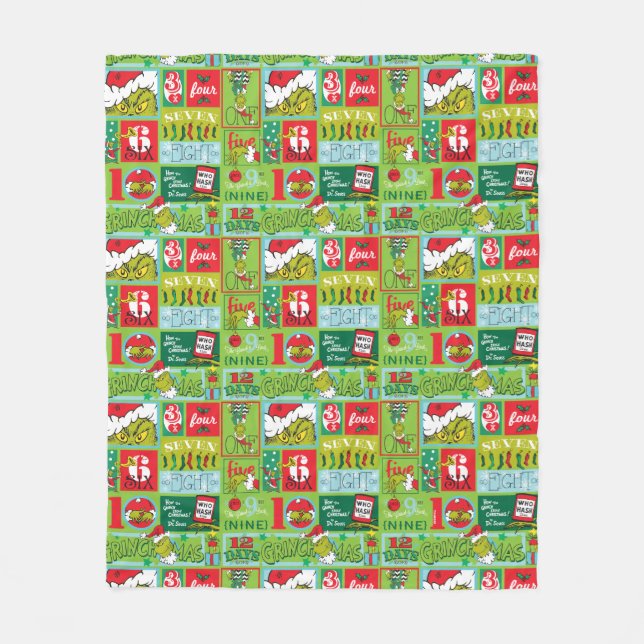 Grinch | 12 Days of Grinchmas Pattern Fleece Blanket (Front)