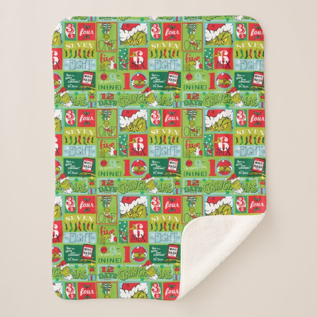 Grinch | 12 Days of Grinchmas Pattern Sherpa Blanket (Front)