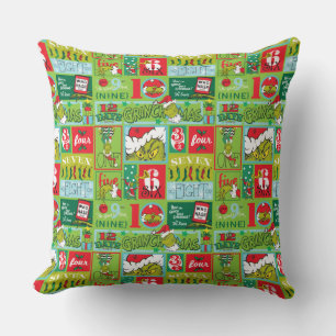 Grinch   12 Days of Grinchmas Pattern Throw Pillow