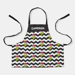 Grinch   Black & White Holiday Chevron Pattern Apron