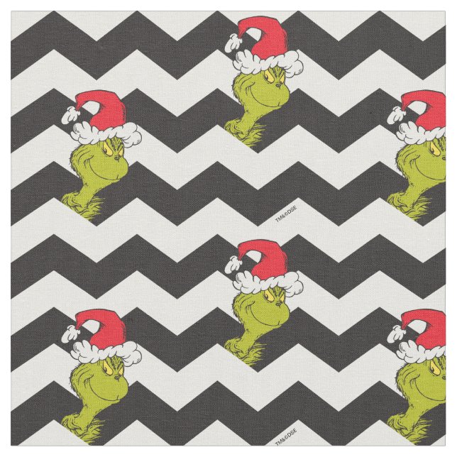 Grinch | Black & White Holiday Chevron Pattern Fabric (Close Up)
