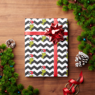 Grinch   Black & White Holiday Chevron Pattern Wrapping Paper