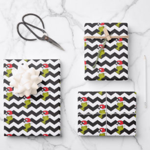 Grinch   Black & White Holiday Chevron Pattern Wrapping Paper Sheet
