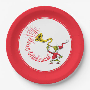 Grinch Blowing the Merry Grinchmas Horn Paper Plate