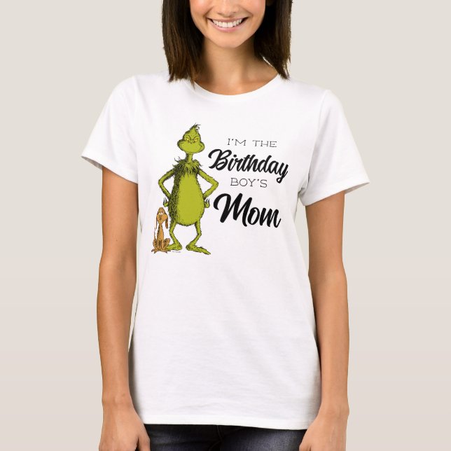 Grinch Chalkboard Birthday Boy's Mom T-Shirt (Front)