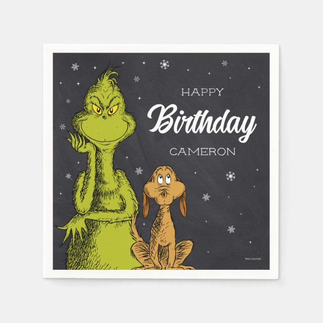 Grinch Chalkboard Birthday Napkin (Front)