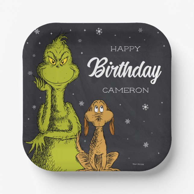 Grinch Chalkboard Birthday Paper Plate (Front)