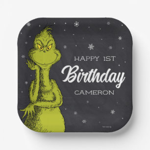 Grinch Chalkboard Birthday Paper Plate