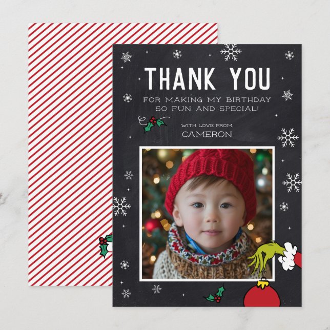 Grinch Chalkboard Birthday Thank You Card (Front/Back)