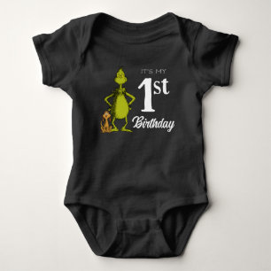 Grinch Chalkboard First Birthday Baby Bodysuit