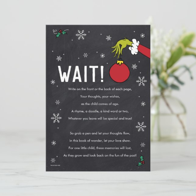 Grinch Chalkboard Guest Book Party Sign Invitation (Standing Front)