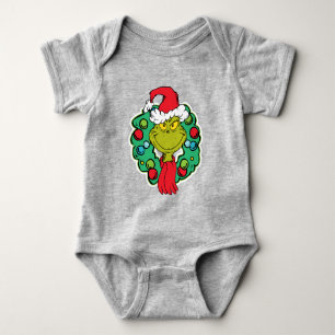 Grinch Christmas Holiday Wreath Baby Bodysuit