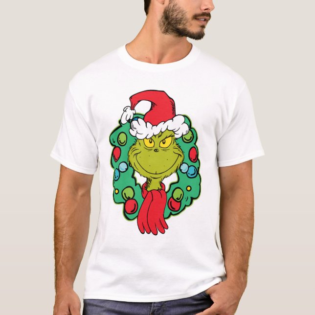Grinch | Christmas Holiday Wreath T-Shirt (Front)