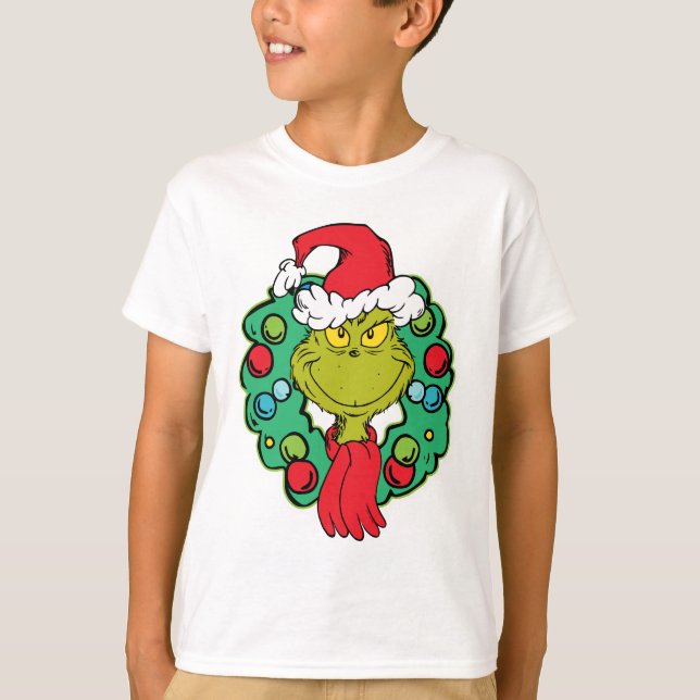 Grinch | Christmas Holiday Wreath T-Shirt (Front)