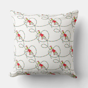 Grinch   Christmas Lights Pattern Throw Pillow