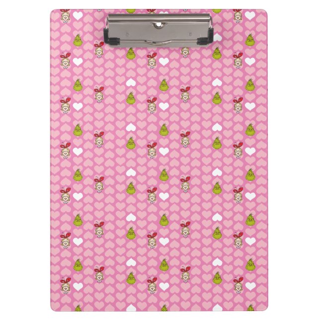 Grinch & Cindy-Lou Pink Heart Pattern Clipboard (Front)